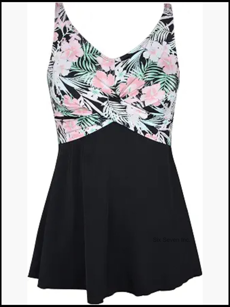 Plus Size One Piece Swim Dress With V Neck And Tummy Control